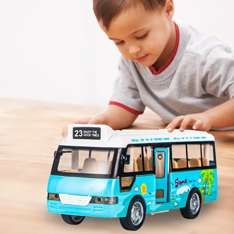 Pull Back City Bus Toy for Toddlers, Boys and Girls, Light Up & Sound Feature, Open-able Doors, Fun Play Vehicle