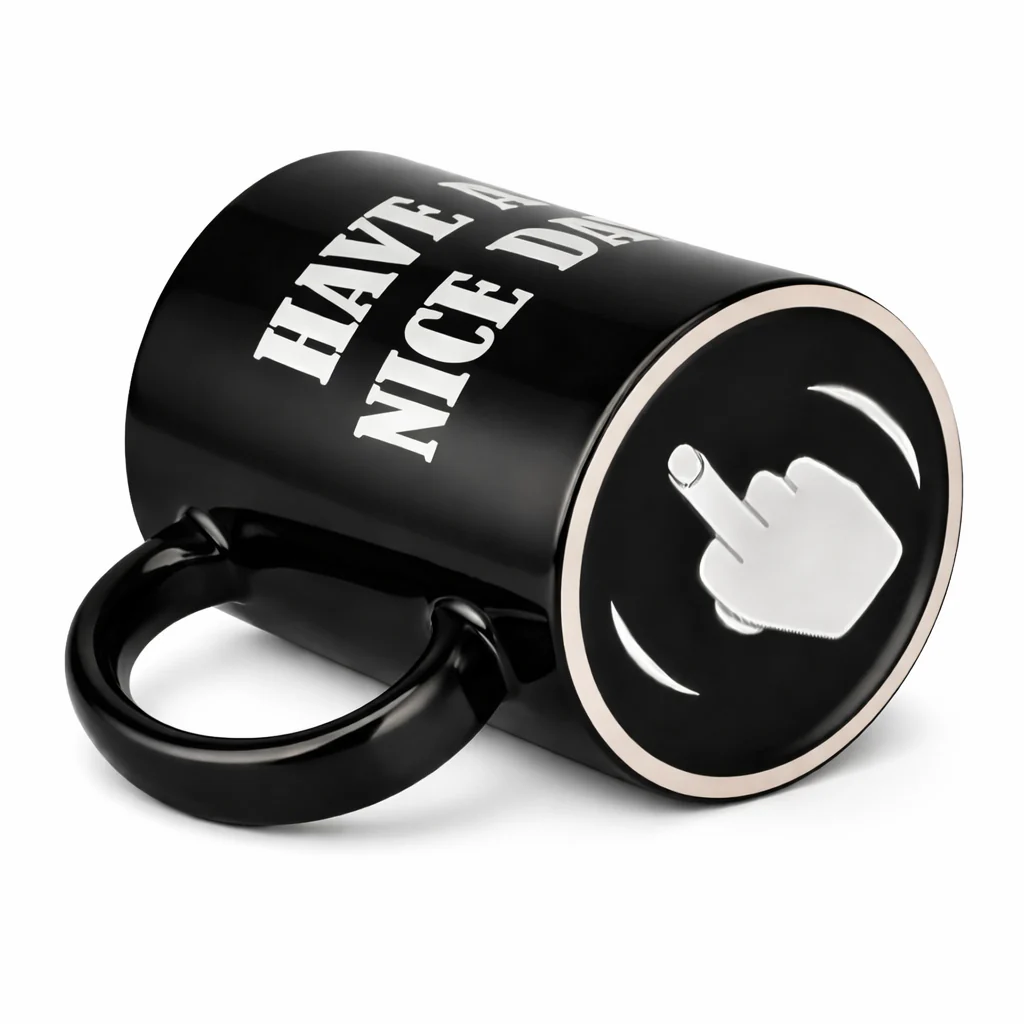 Funny Middle Finger Coffee Mug – “Have a Nice Day” Ceramic Novelty Cup