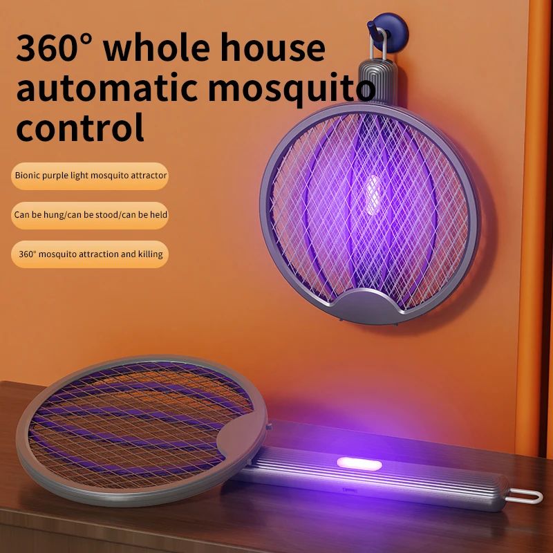 Foldable Electric Mosquito Swatter 3-in-1 Rechargeable Anti-Mosquito Lamp Wall-Mounted Killer