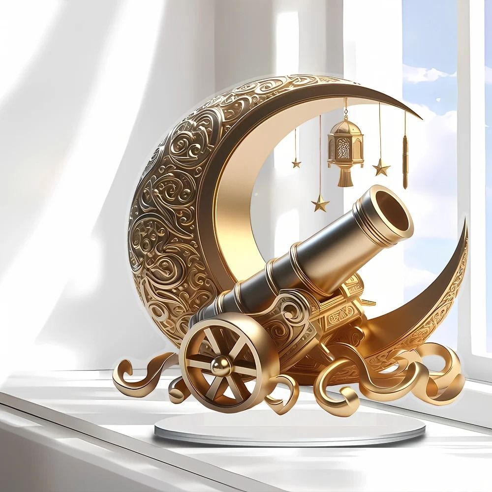 Acrylic Moon & Turret Silhouette Ornament – 2D Desktop Decor with Flower, Star, & Lantern Accents for Home, Office, & Ra