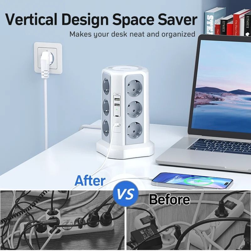 4000W 16A Surge Protector Multi Socket with USB and Type C Ports