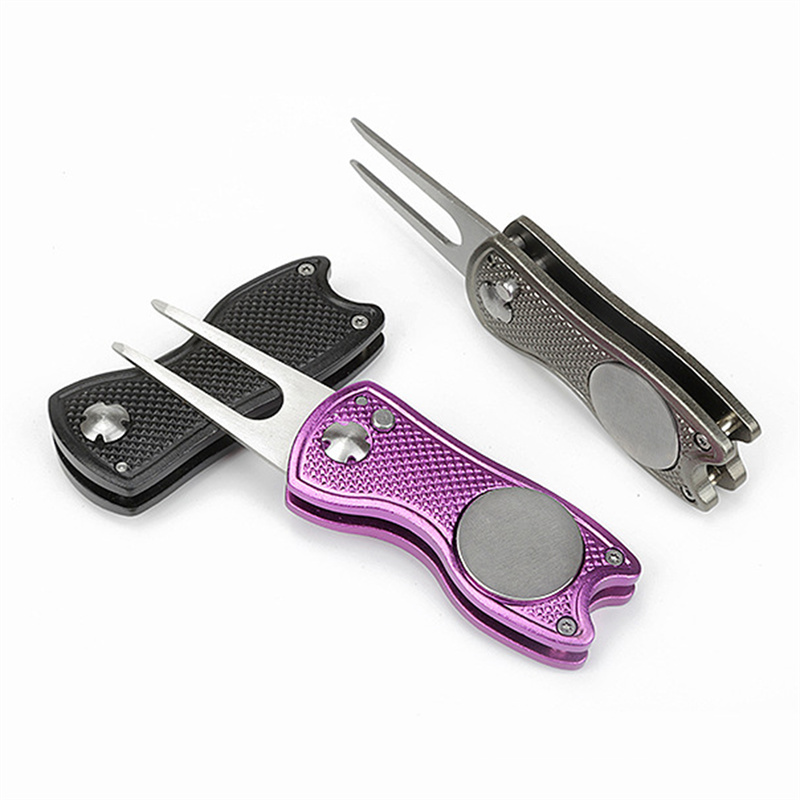 Foldable Golf Divot Repair Tool with Groove Cleaner – Compact Fork Training Aids for Golfers