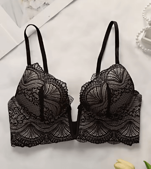 Elegant V-Neck Lace Underwire Push Up Bra for B Cup