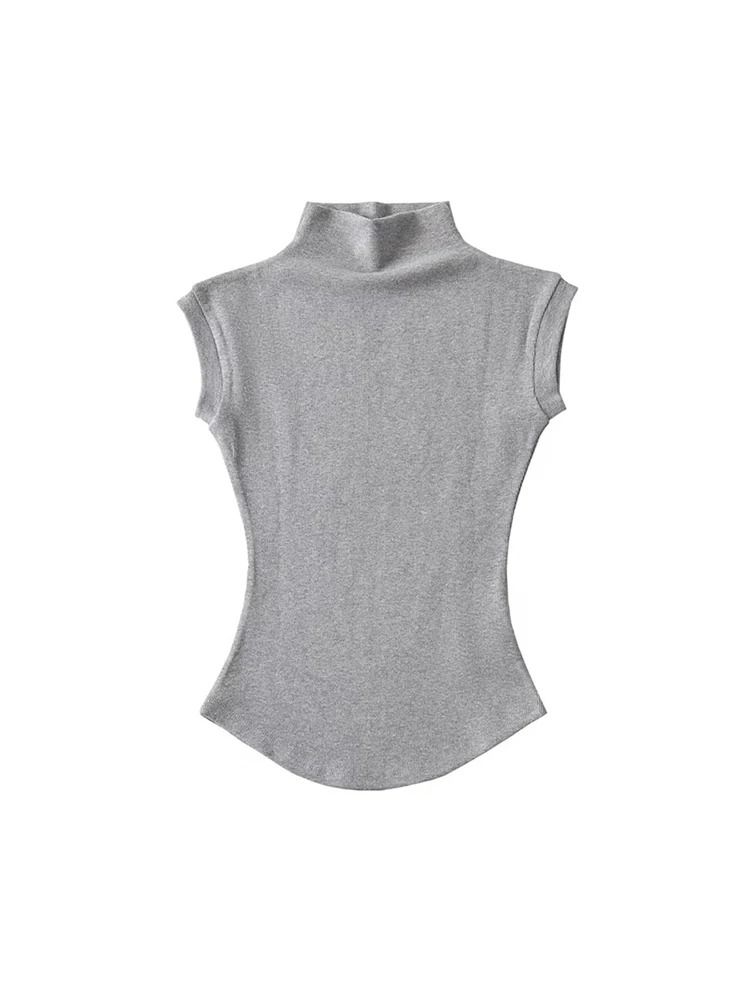 Women Summer Turtleneck Sleeveless Top Solid Slim Fit