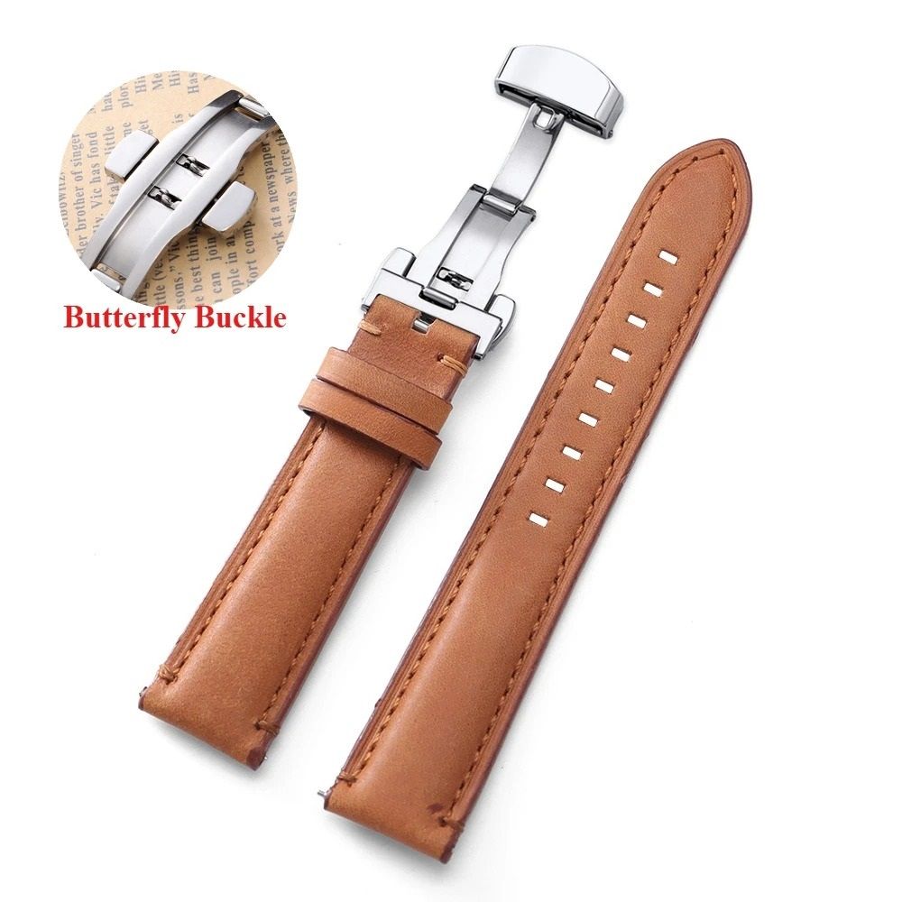 Genuine Cowhide Leather Watch Strap with Classic Stitching