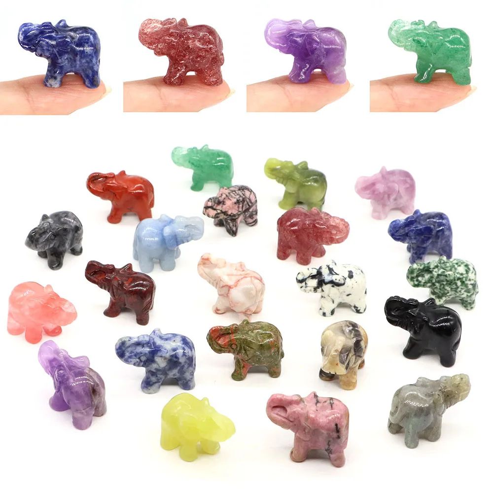Mini Crystal Elephant Figurine Natural Stone Healing Decor Gift