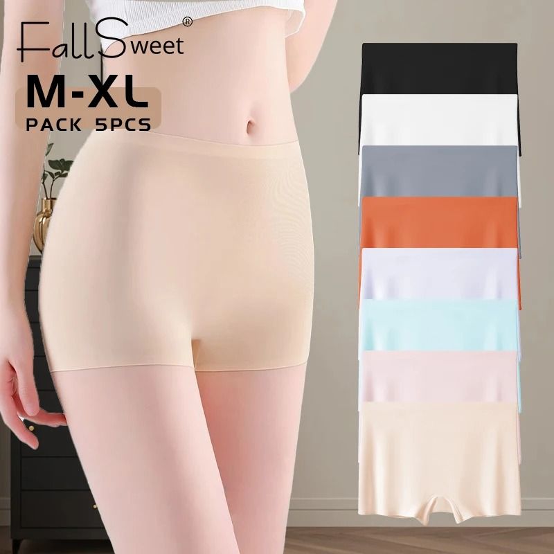 FallSweet Womens Seamless Boyshort Panties Breathable Satin Underwear Five Piece Set