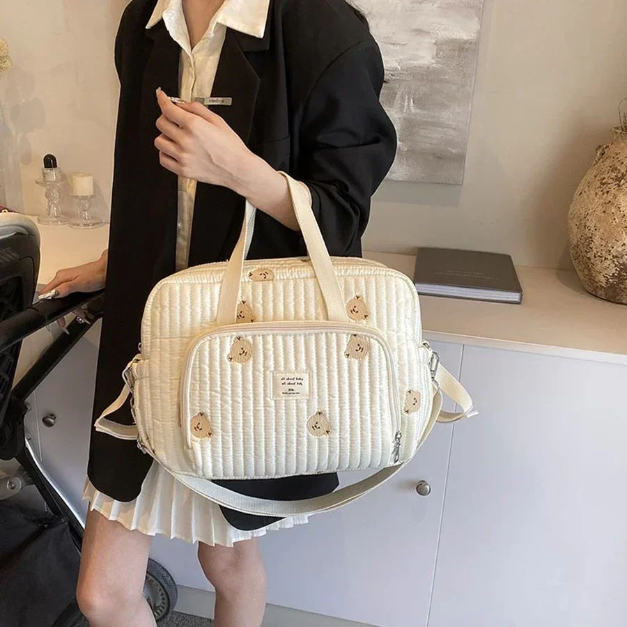 Elegant Embroidered Diaper Bag Tote – Spacious Mommy Shoulder & Maternity Hospital Bag