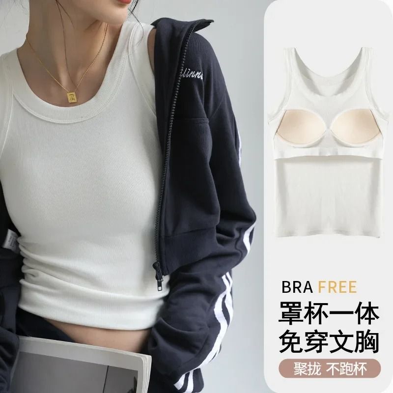 Womens Ribbed Tank Top with Chest Pad Summer Casual Camisole