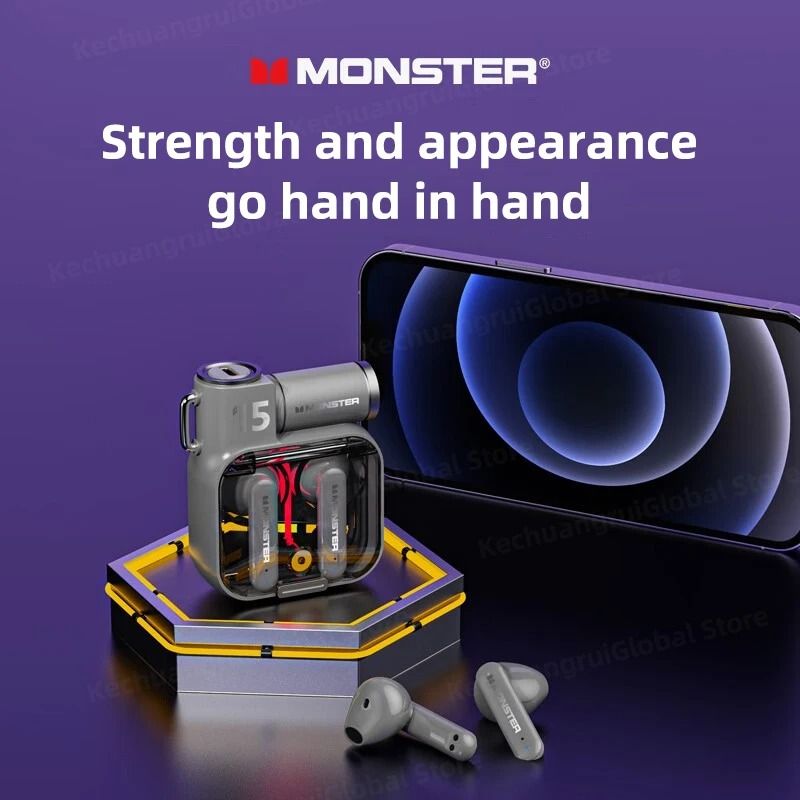 Monster XKT15 Wireless Bluetooth Earbuds with RGB Flip Cover