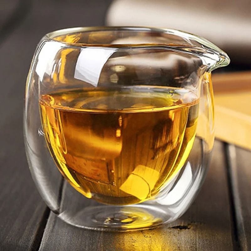 Handmade 200ml Double Wall Glass Tea Cup and Chahai Pitcher