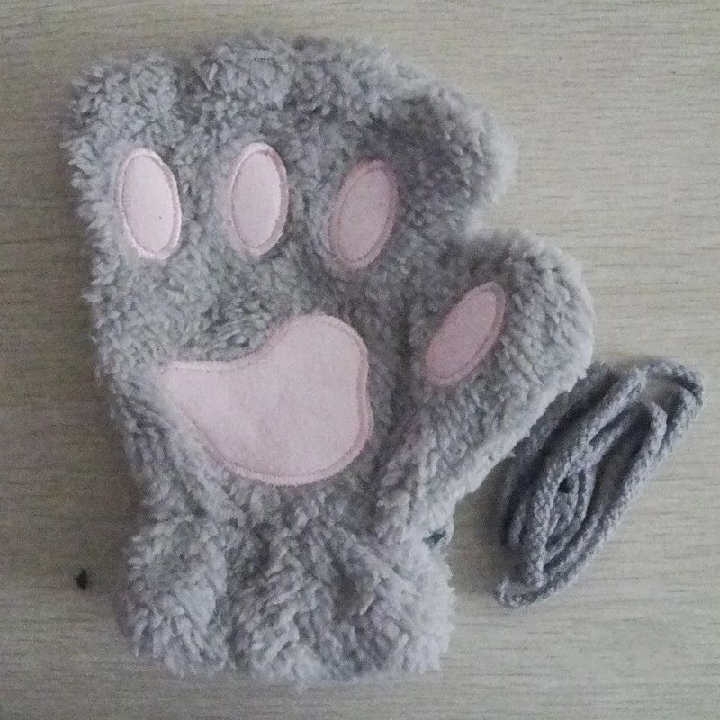 Plush Cat Paw Fingerless Gloves