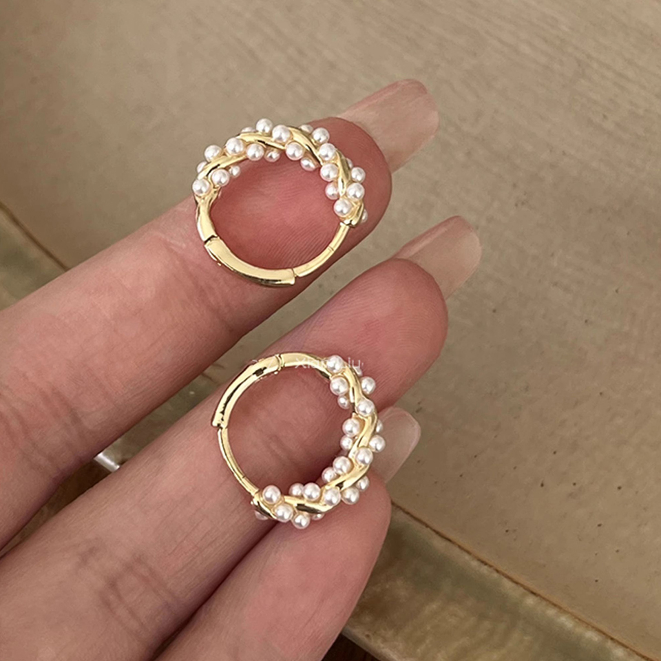 Imitation Pearl Circle Earring, Small Round Hoop Earrings for Women, Exquisite Texture Earrings Jewellery