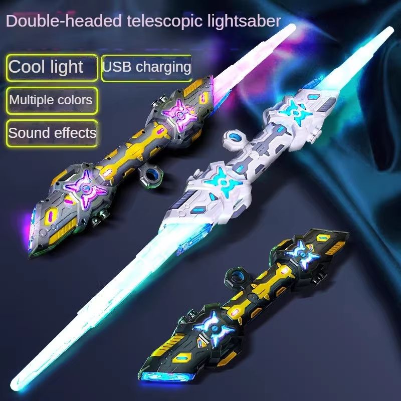 Double-Headed RGB Retractable Light Saber Toy with Sound, USB Rechargeable