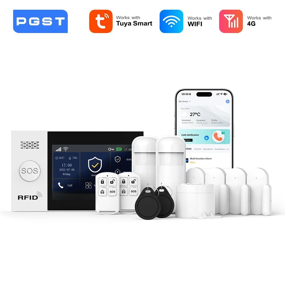 PGST PG 107 4G Wireless Home Security System WiFi Smart Alarm with Touch Screen Control