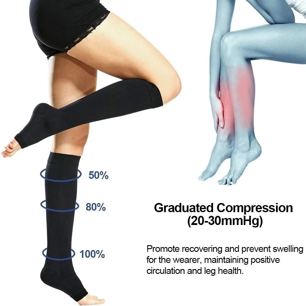 Medical Calf Compression Stockings Knee High Open Toe Pressure Socks