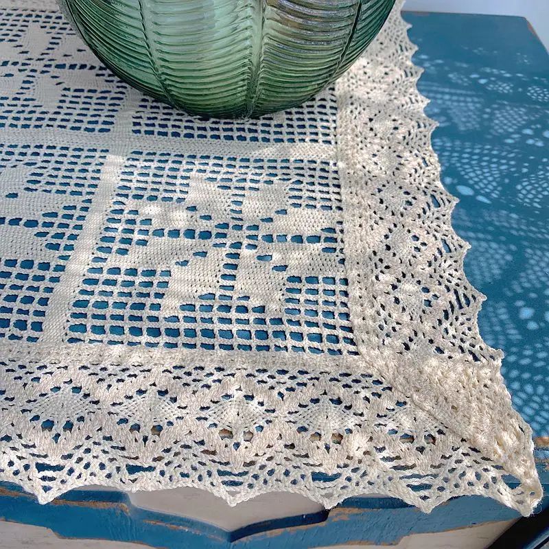 Crochet Lace Table Runner Cotton Linen Blend