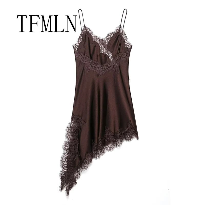 Womens Sexy Irregular Lace Dress | Premium V-Neck Suspender Hem Long Dress