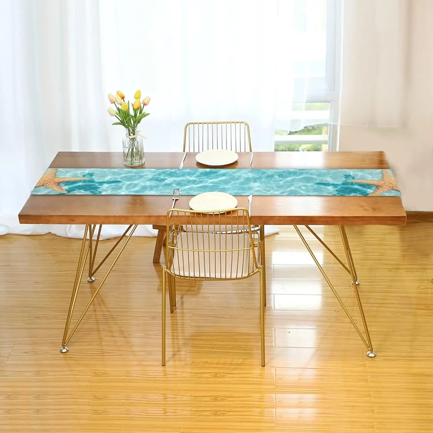 Ocean Starfish Linen Table Runner Coastal Dining Table Decor