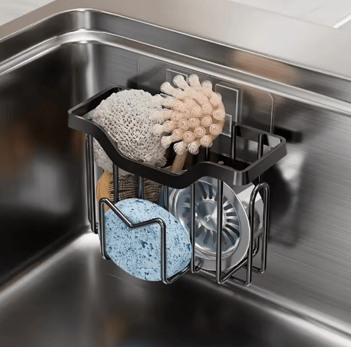 Rustproof Stainless Steel Kitchen Sink Sponge Holder with Adhesive Hook