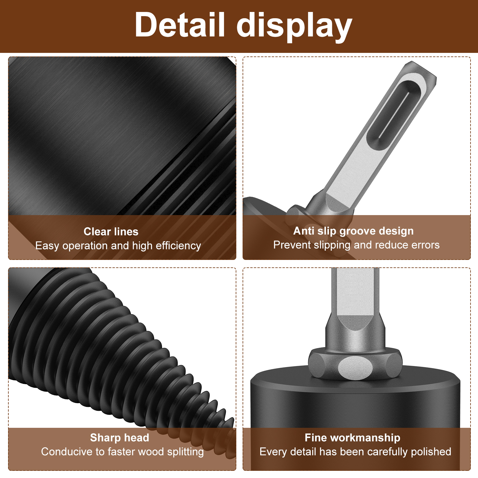Firewood Log Splitter, Sturdy High-Carbon Steel Wood Log Splitter Screw Cones Drill Bit, Hex/Round/Square Shank