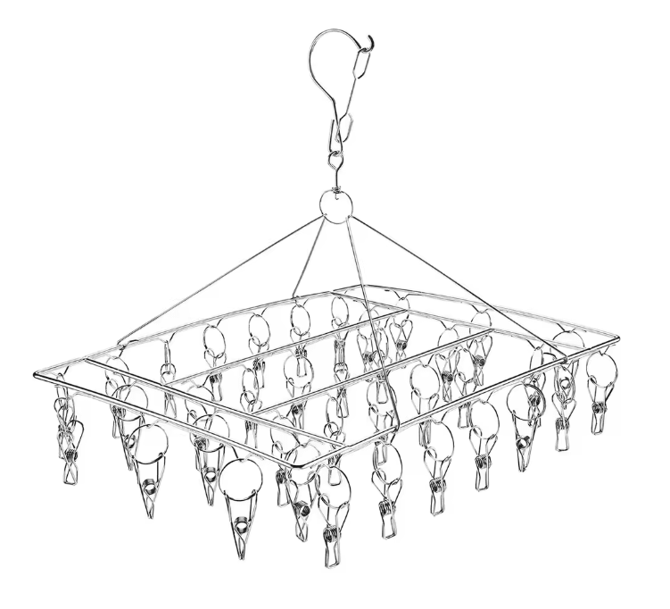 SpinDry Stainless Steel Sock Drying Rack with Windproof Clips