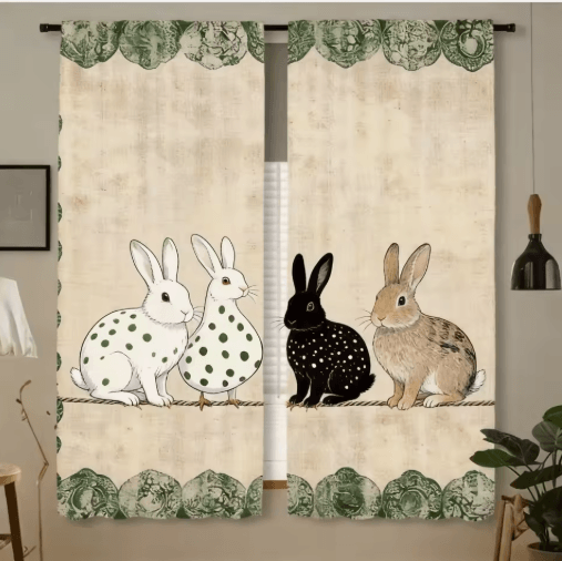 2-Piece Cafe Curtains Kitchen Window Retro Polka Dot Chicken Print Panels