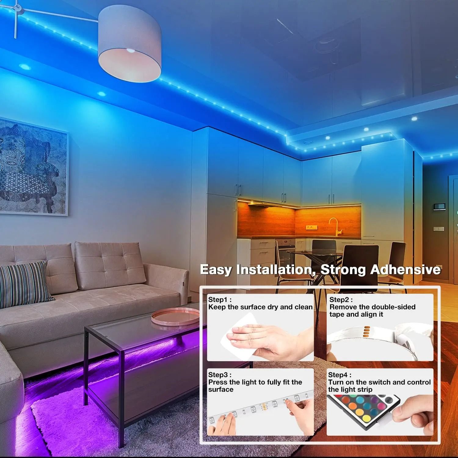 100 ft RGB LED Strip Lights with Remote and App Control