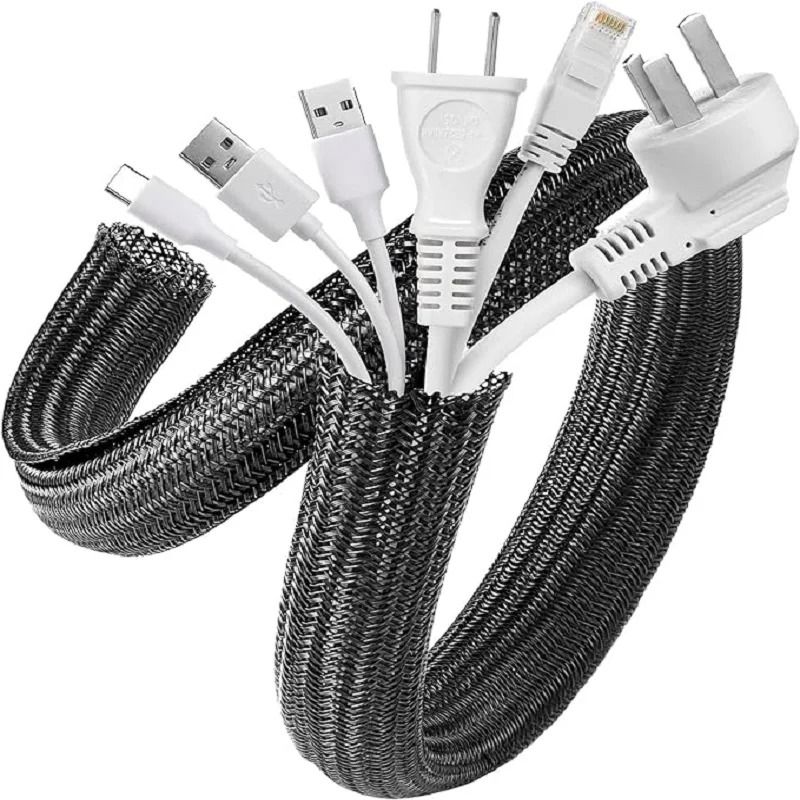 Braided Cable Sleeve PET Nylon Cable Wrap Cover for Desk PC TV Wire Protector