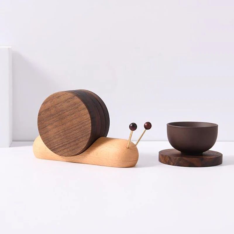 Black Walnut Cartoon Snail Decompression Insulated Tea Coaster