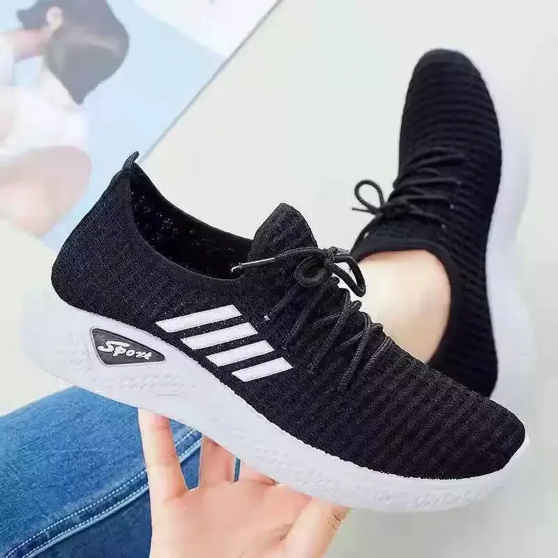 Spring and Summer Women's Low-Top Running Sneakers with Air Mesh New Trendy Mesh Women Flat Shoes