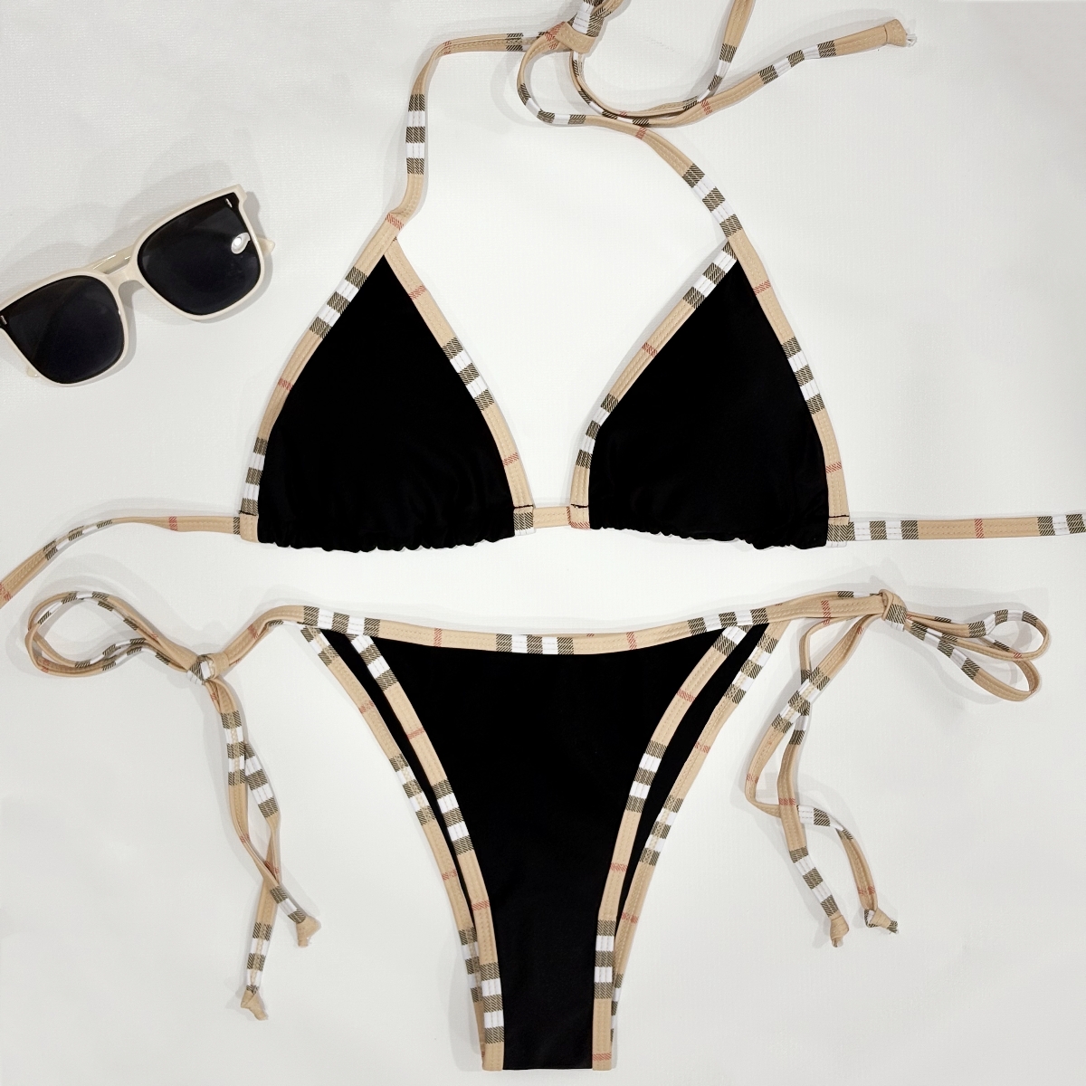 Sexy Two Pieces Bikini Set Luxury Brand Design Stripe Halter Swimwear Women Female Swimsuit