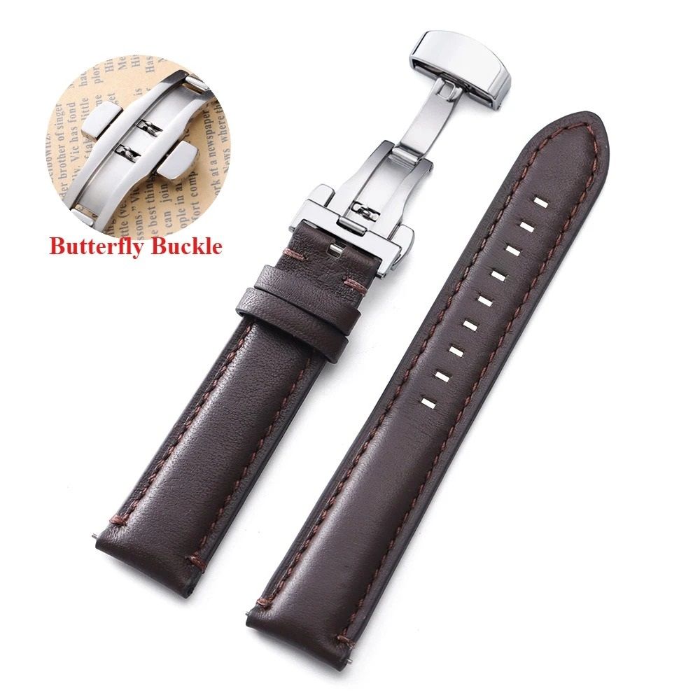Genuine Cowhide Leather Watch Strap with Classic Stitching