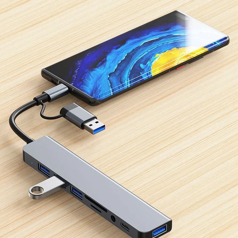 8 in 1 USB C Hub Docking Station with Audio and Card Reader