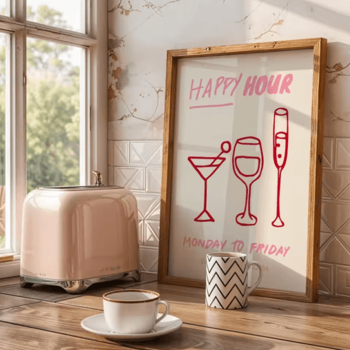 Cin Cin Cheers Cocktail Wall Art Pink Italian Food & Happy Hour Kitchen Print