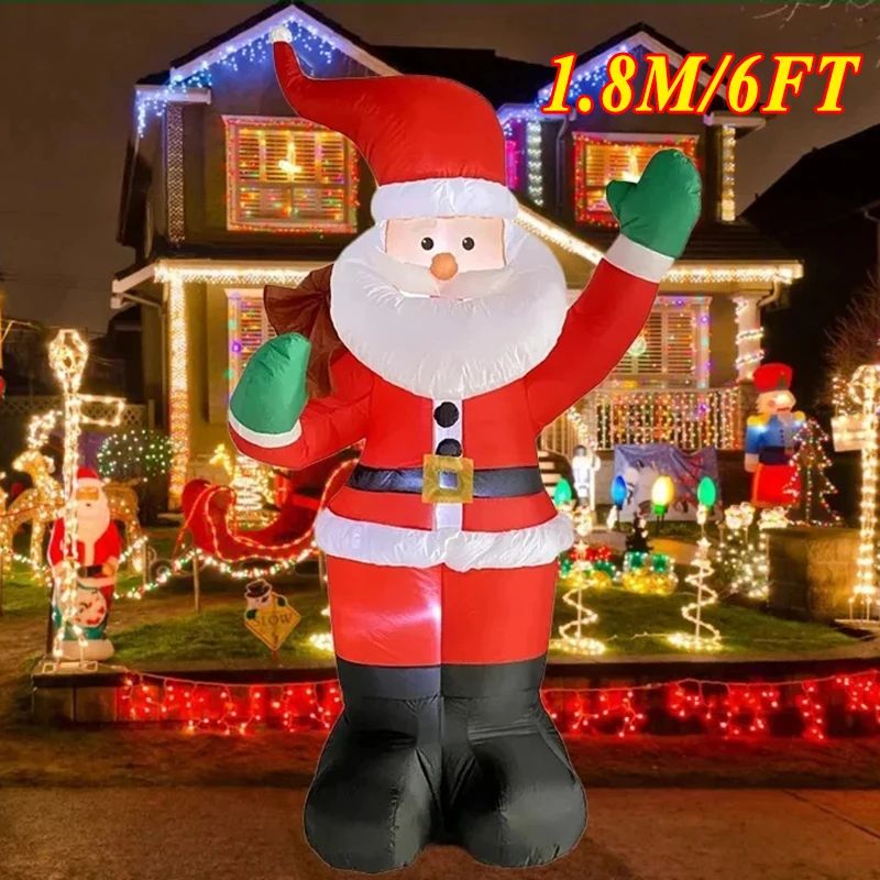 70.87in Inflatable Christmas Decoration Santa Backpack LED Outdoor Holiday Display