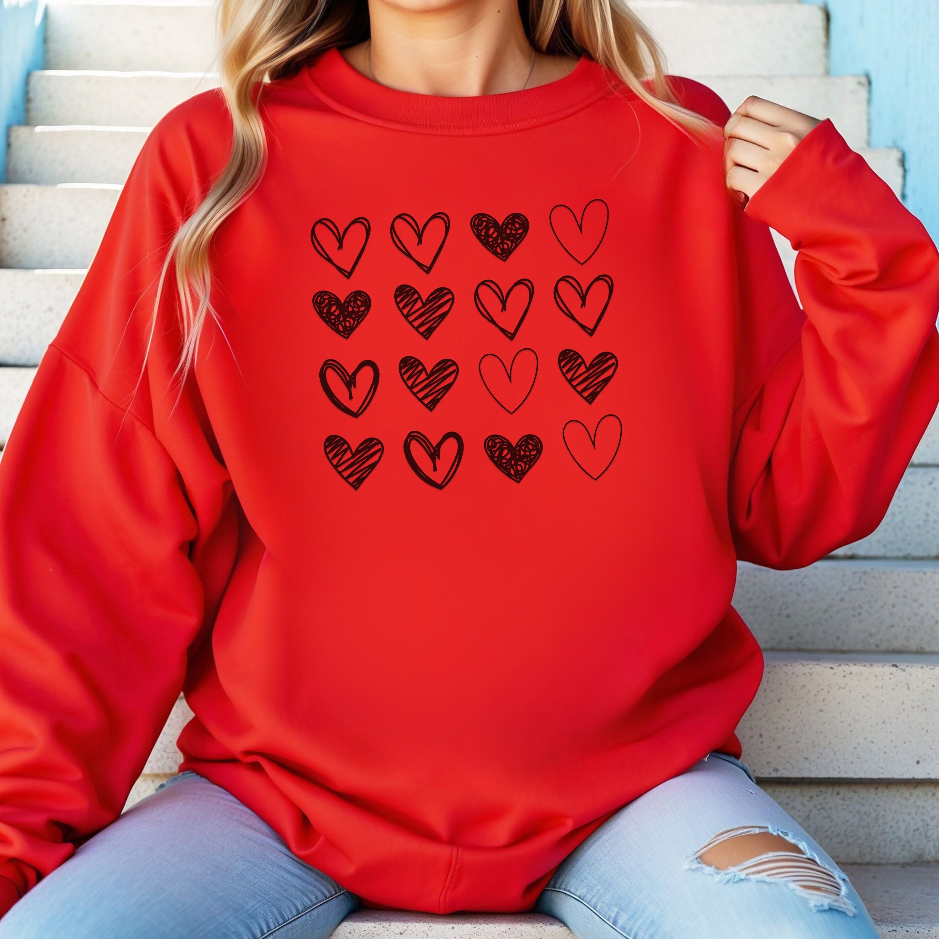 Womens Valentines Heart Sweatshirt Cute Love Crewneck Pullover Teacher Valentine Shirt