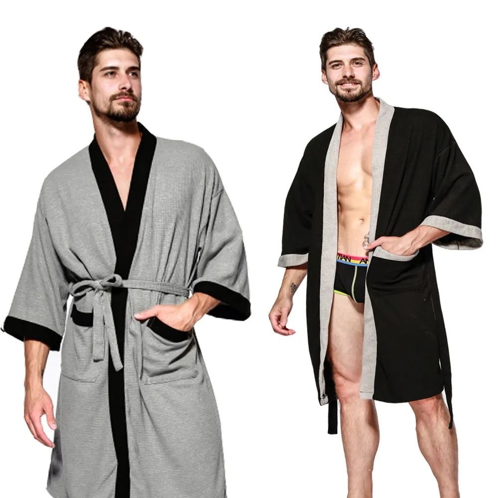 Mens & Womens Cotton Waffle Kimono Robe – Professional Couple's Sauna Yukata & Casual Home Wear