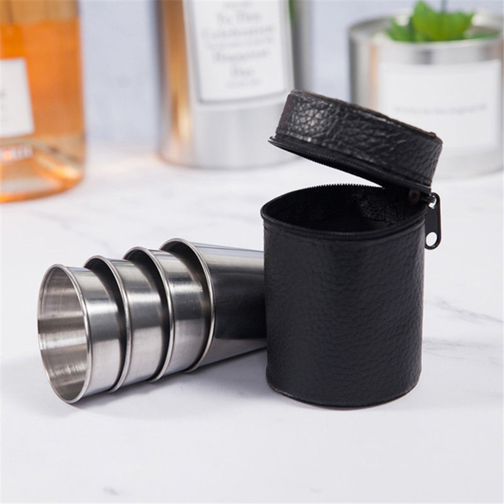 6Pcs Travel Stainless Steel Cups Mini Set, Outdoor Portable Drinkware Case, Whisky Wine Glasses