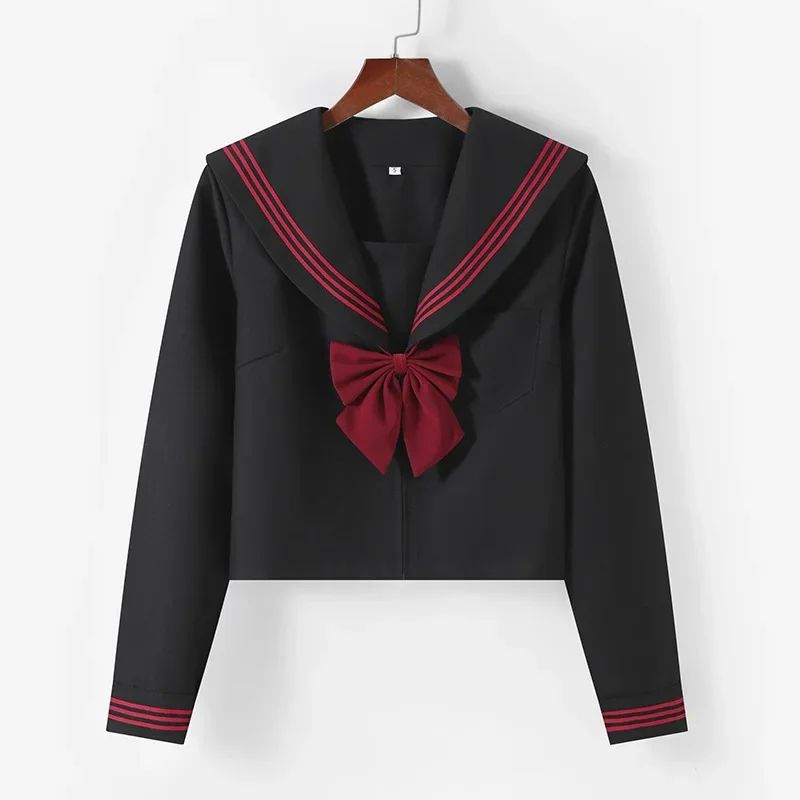 Women's Black Japanese JK Sailor School Uniform Set – Classic Anime Cosplay Student Outfit with Pleated Skirt