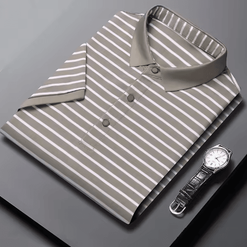 Mens Striped Cotton Polo Shirt – Short Sleeve Business Casual Summer Top