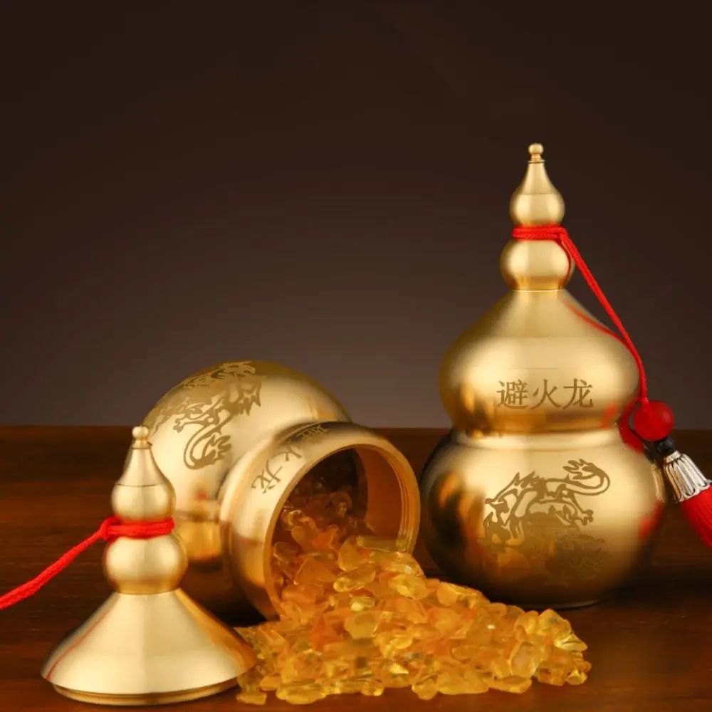 Brass Wu Lou Feng Shui Gourd Statue for Home Protection and Prosperity