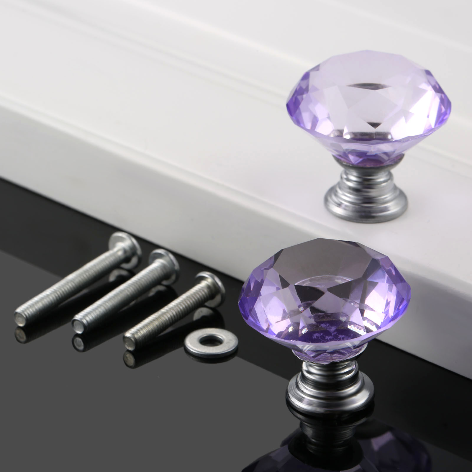 Purple Diamond Crystal Drawer Knobs for Cabinets and Dressers