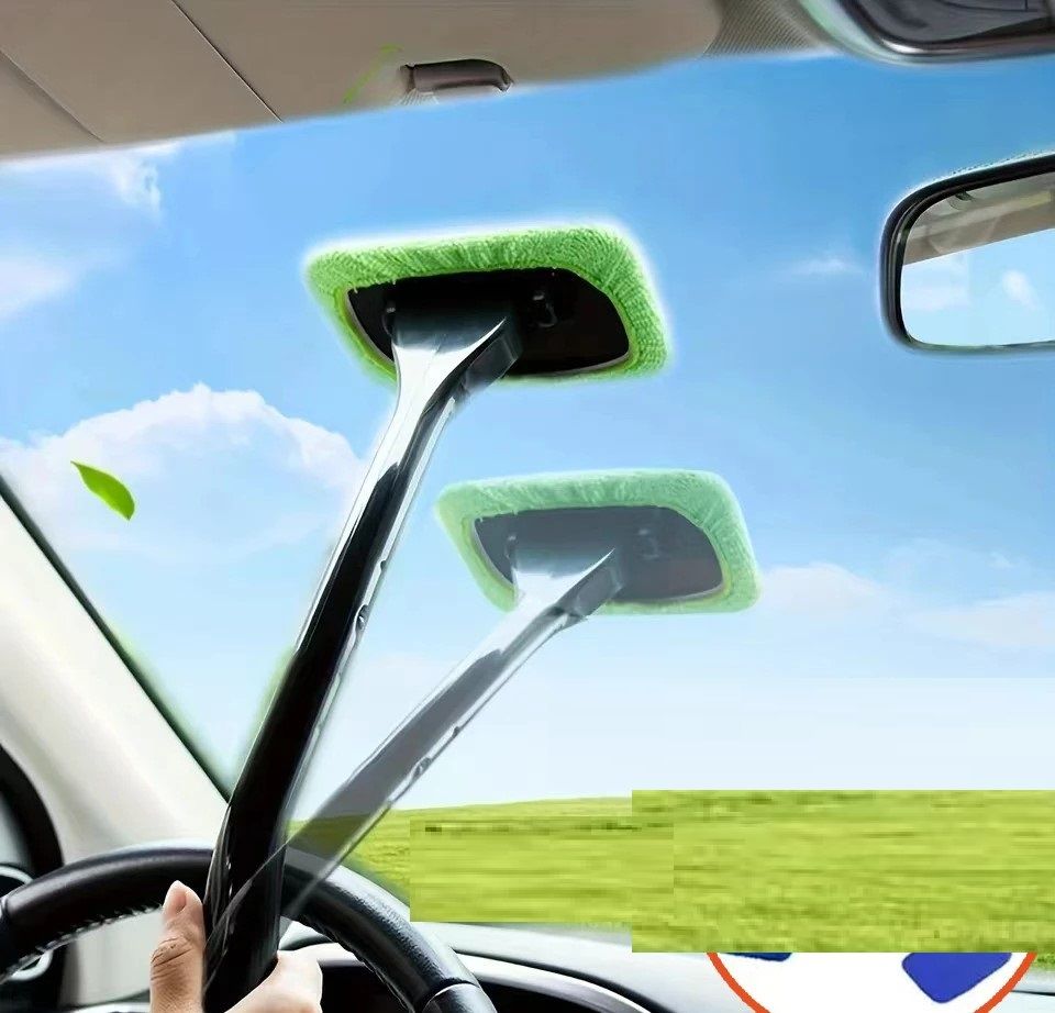 Windshield Cleaning Tool Car Window Cleaner Brush Kit Auto Glass Wiper with Long Handle for Inside Interior
