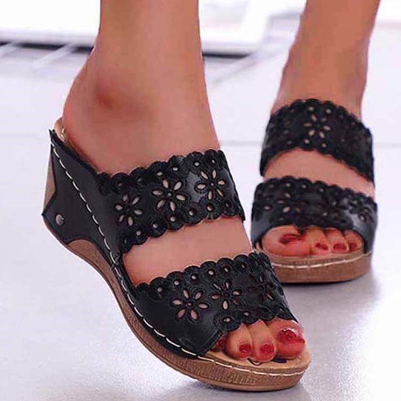 Stylish Summer Women Shoes Sandals, Non-Slip Slip On Wedge Sandals, Retro Ladies Footwear & Casual Women Slippers