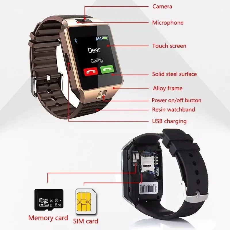 Bluetooth Smart Watch with Camera and Waterproof Touchscreen Design