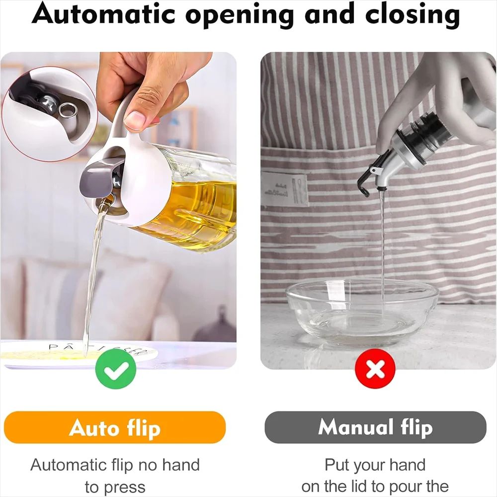 Auto Flip Glass Olive Oil Dispenser Bottle 630ml – Leakproof One-Hand Pour Oil & Vinegar Dispenser