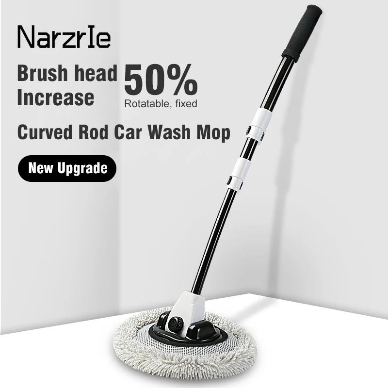 Telescopic Car Wash Brush with 15 Degree Bend and Rotating Chenille Mop Head