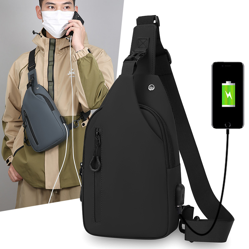 Large Capacity USB Charging Multifunctional Chest Bag, Fashionable Lightweight Crossbody Shoulder Bag for Commuters