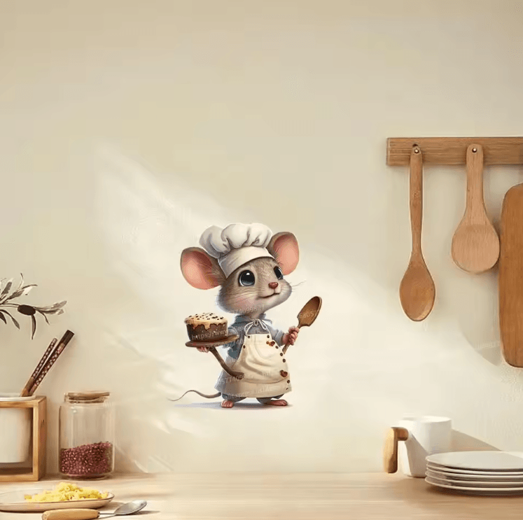 Cute Chef Mouse Wall Sticker – Cartoon Peel & Stick Decor for Kids Room & Home